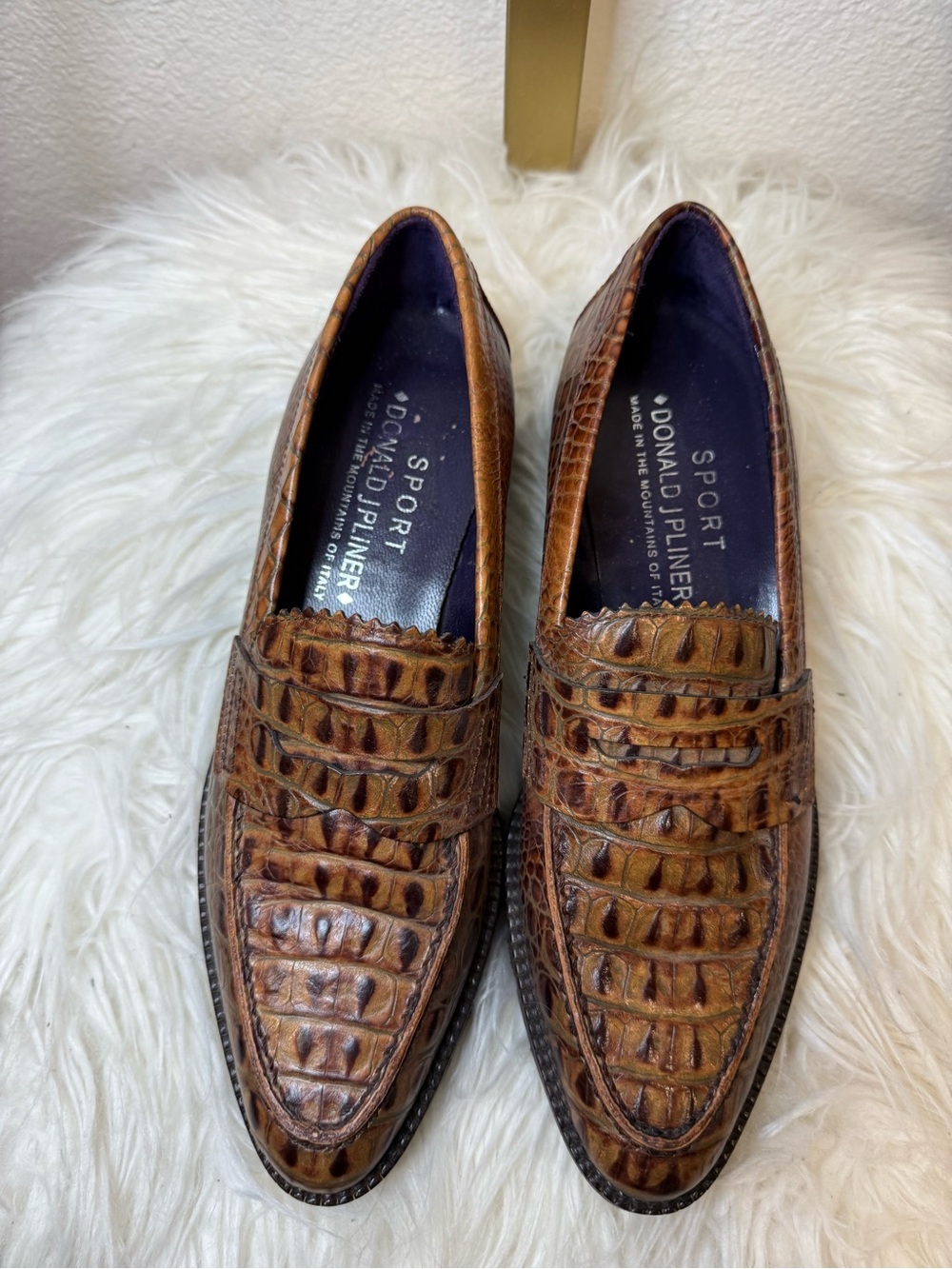 Donald J. Pliner Cognac Croc-Embossed Leather Penny Loafers - Men